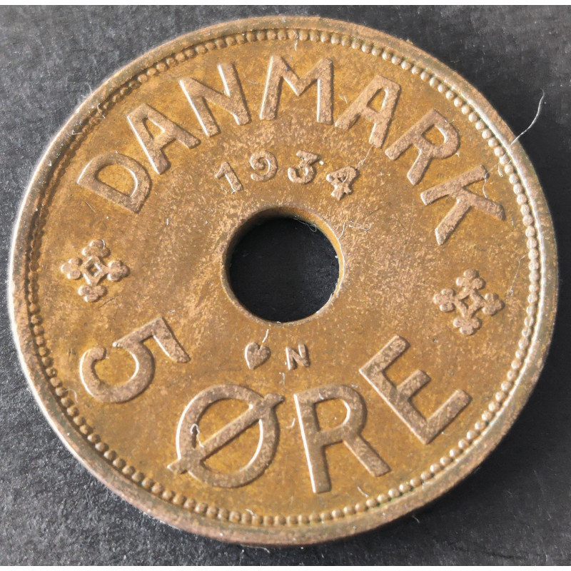 5 Øre. Chr. X. 1934 i en flot kvalitet for type og årstal.