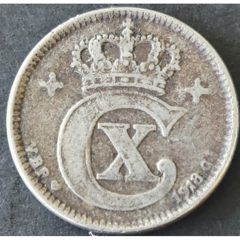 2 Øre. Chr. X. 1918 i en middelgod kvalitet for type og årstal.