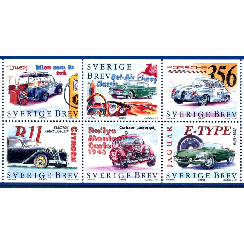 Sverige 1997. Biler. AFA nr. 1947-52 postfrisk stemplet  hæfte FDC