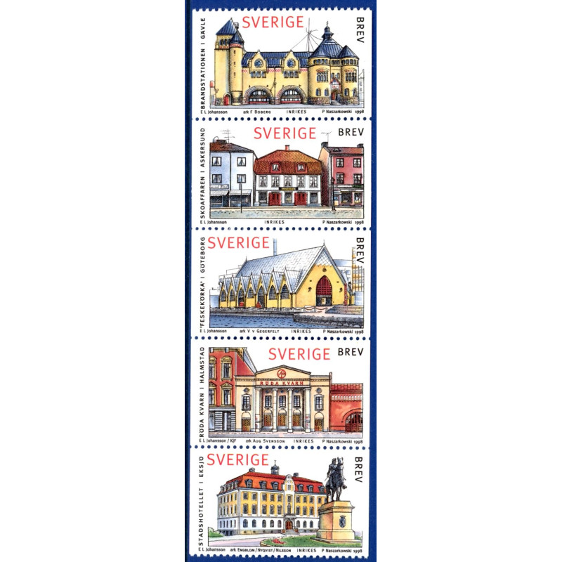 Sverige 1998. Svenske huse IV. AFA nr. 1967-71 postfrisk stemplet  hæfte FDC parstykkke