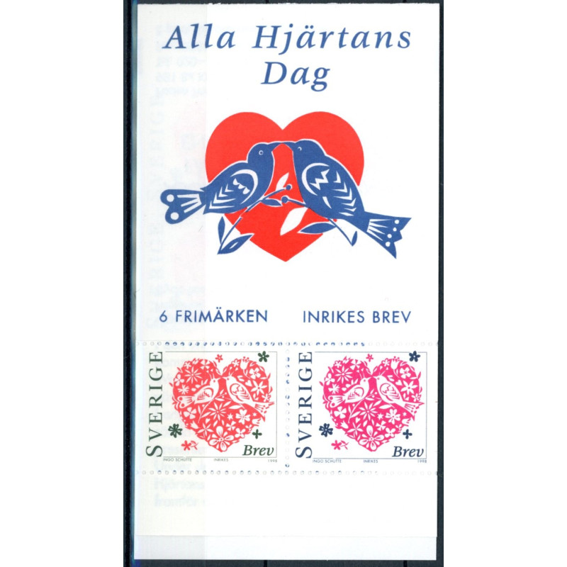 Sverige 1998. Alle Hjerternes dag. AFA nr. 1962-63 postfrisk stemplet  hæfte FDC parstykkke