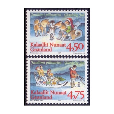 1997. 4,50-4,75 Kr. Julefrimærker.  AFA nr. 317-18 postfrisk stemplet