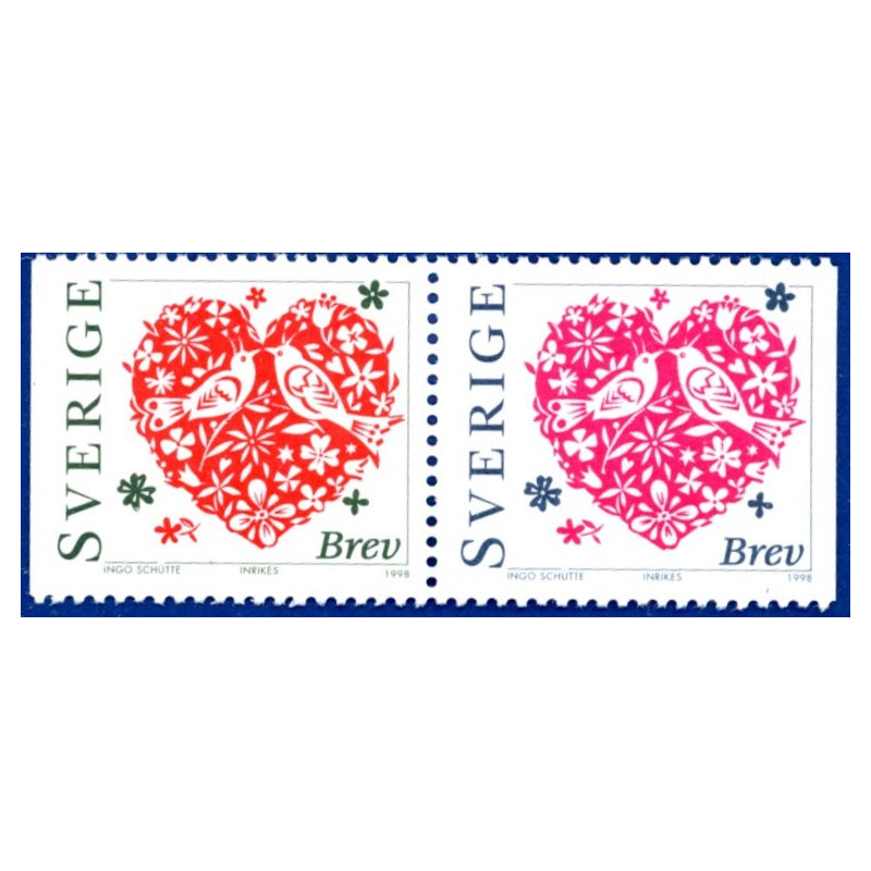 Sverige 1998. Alle Hjerternes dag. AFA nr. 1962-63 postfrisk stemplet  hæfte FDC parstykkke