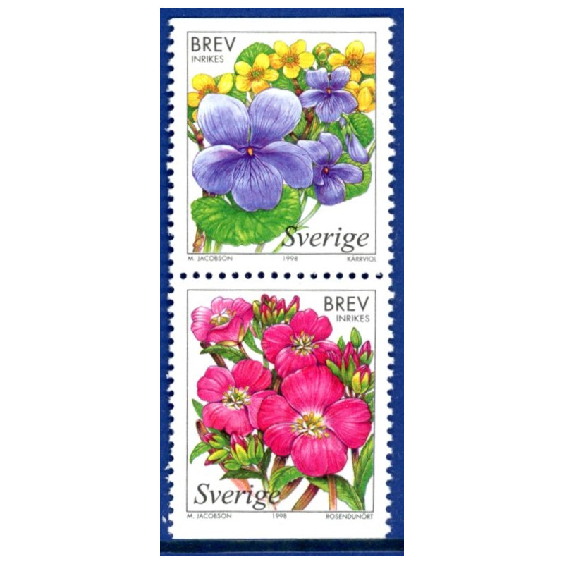 Sverige 1998. Blomster. AFA nr. 1988-9 postfrisk stemplet  hæfte FDC parstykkke