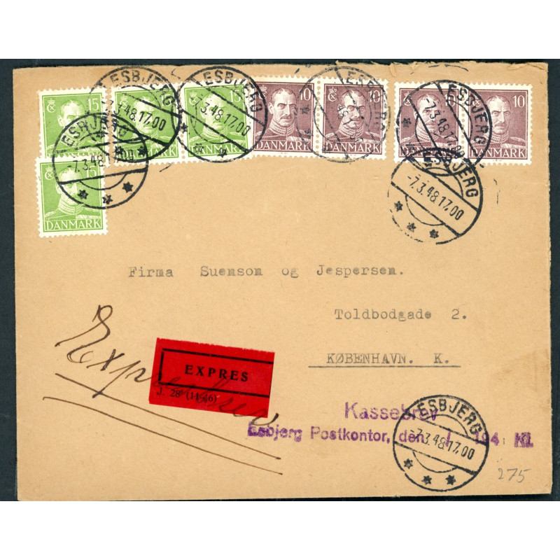 Expressbrev Fra Esbjerg til københavn 7.3.48 stemplet "Kassebrev Esbjerg"