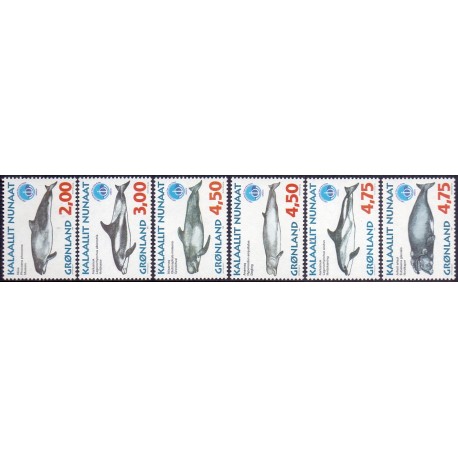 1998. 2,00-4,75 Kr. Grønlandske hvaler III. AFA nr. 319-24 postfrisk stemplet