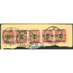 1918. 27-Øres provisorier. 5 stribe på klip, AFA nr. 96 (o)  Ubrugt Stemplet FDC