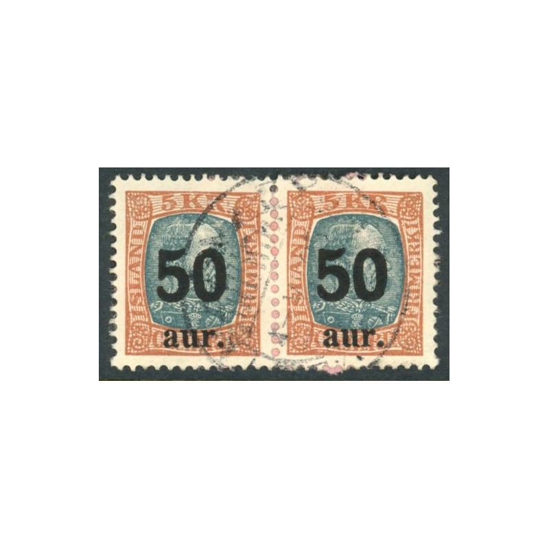 Island. 1925. Provisorier 50/5 kr. Parstykke AFA nr. 113 (o) **  postfrisk st. stemplet FDC