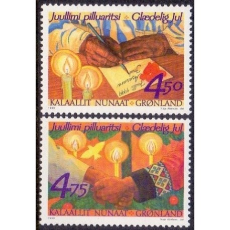 1999. 4,50-4,75 Kr. Julefrimærker. AFA nr. 350-1 postfrisk stemplet
