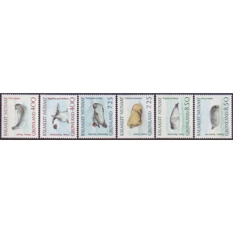 1991. 4,00-8,50 Kr. Grønlandske Sæler. AFA nr. 211-16 postfrisk stemplet