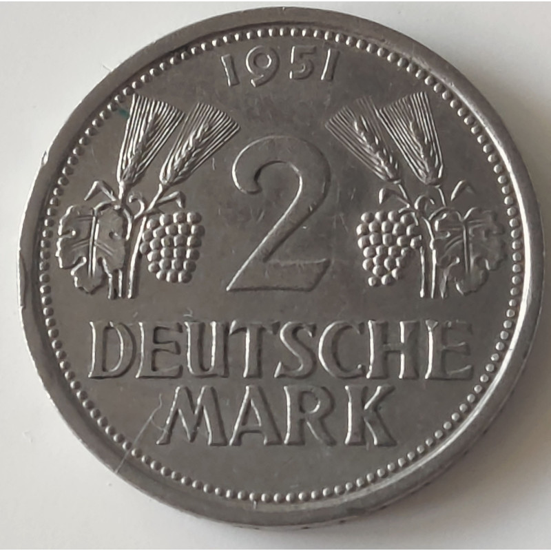Tyskland-Germany. 2 Mark 1951 J