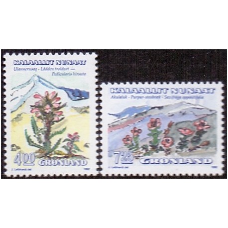 1992. 4,00-7,25 Kr. Blomster III. AFA nr. 224-25 postfrisk stemplet