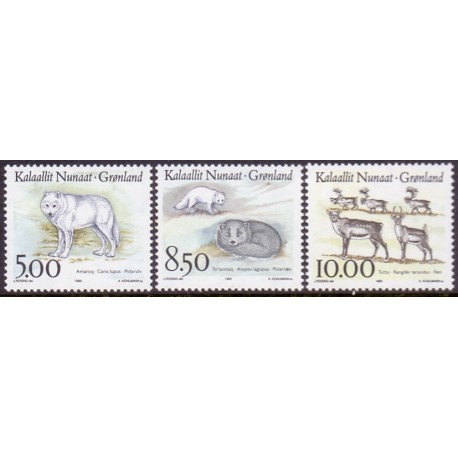 1993. 5,00-10,00 kr. Dyr i Grønland I. AFA nr. 241-3, postfrisk stemplet