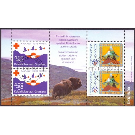 1993. 18 kr. Røde Kort Og Spejderkorps Miniark. AFA nr. 239 postfrisk stemplet