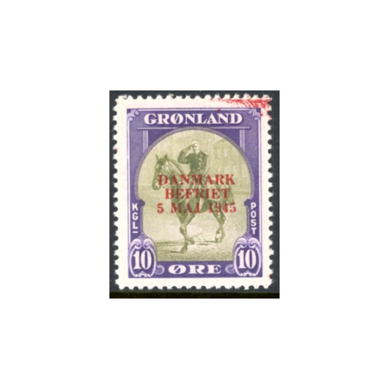 1945. Danmark Befriet ÆNDREDE FARVER, 10 Øre. AFA nr, 20a postfrisk