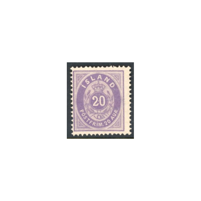 Island. 1875-76.  20 Aur, Violet AFA nr. 10 **  postfrisk st. stemplet FDC
