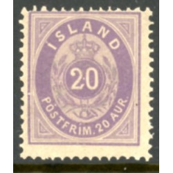 Island. 1875-76.  20 Aur, LysViolet AFA nr. 10a **  postfrisk st. stemplet FDC