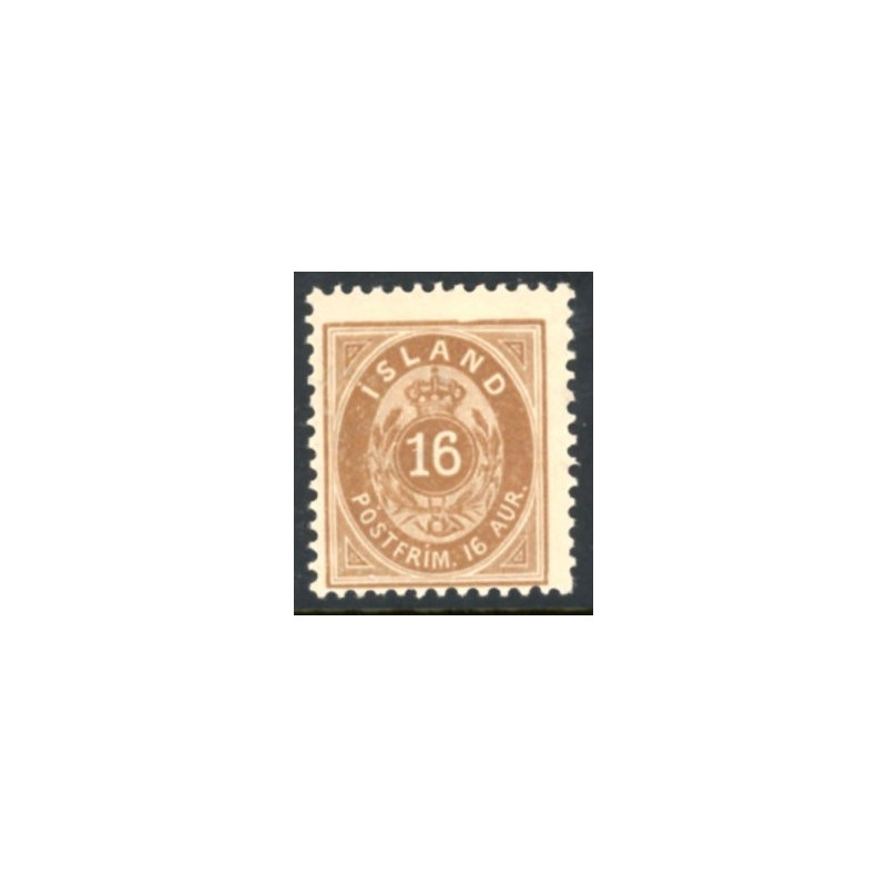 Island. 1875-76.  16 Aur, Tk. 12 3/4 AFA nr. 9B ** postfrisk st. stemplet FDC