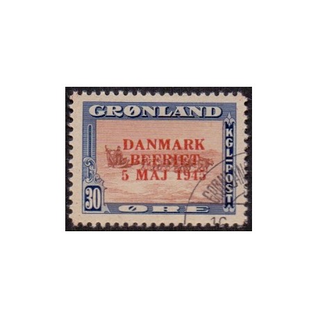1945. Danmark Befriet ÆNDREDE FARVER, 30 Øre. AFA nr, 22a stemplet