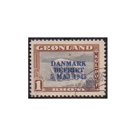 1945. Danmark Befriet ÆNDREDE FARVER, 1 kr. AFA nr, 23a stemplet