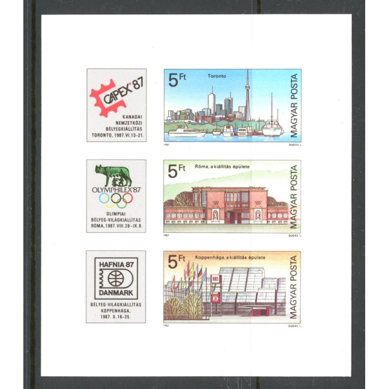 Ungarn. 1987. Int. Frimærkeudstillinger, UTAKKET. miniark. AFA nr. 3784-86U **        (o)