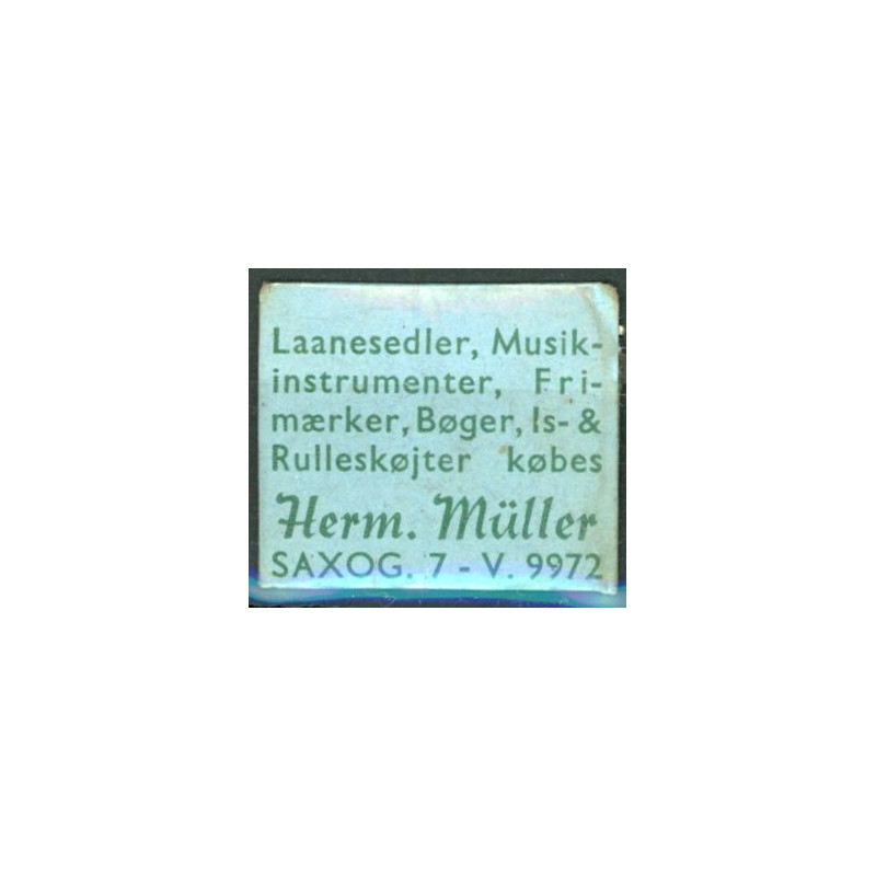 Frimærkepenge 1 Øre. Herm. Müller "Laanesedler... købes"