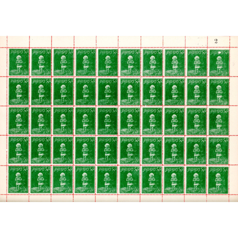 Danmark julemærke 1915 i helark ufoldet, foldet