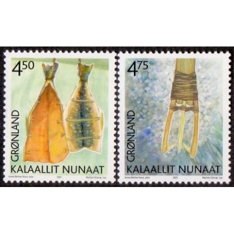 2001. 4,50-4,75 Kr. Grønlands Arv og kultur II. AFA nr. 374-5 postfrisk stemplet