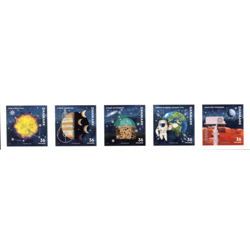 2022. Astronomi, AFA 2053-57, 5-stribe **      (o) postfrisk    Stemplet FDC