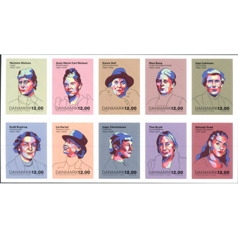 2022. Stærke danske Kvinder, AFA 2065-74, 10-stribe **     (o) postfrisk    Stemplet FDC