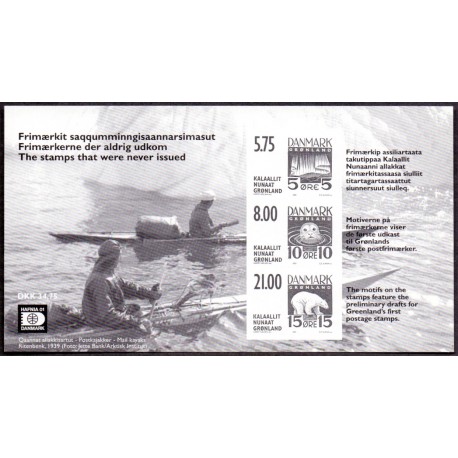 2001. 34,75 Kr. Frimærkerne som aldrig udkom,  sorttryk miniark. AFA nr. 382  stemplet