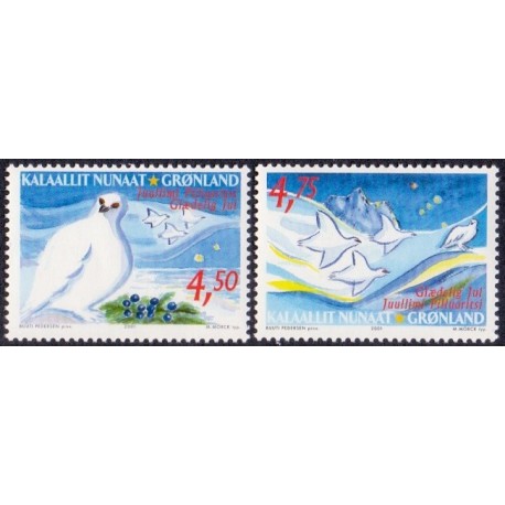 2001. 4,50-4,75 Kr. Julemærke. AFA nr. 383-4 postfrisk stemplet