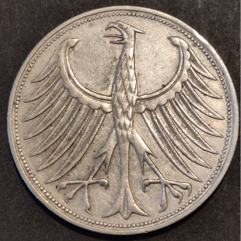 Tyskland-Germany. 5 Deutsche Mark 1951 F