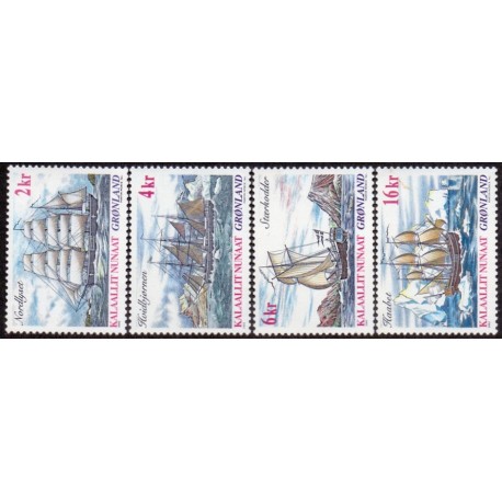2002. 2,00-16,00 Kr. Skibsfart i Grønland I. AFA nr. 390-3 postfrisk stemplet
