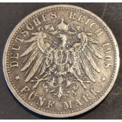 Tyskland-Germany. Reich 5 Fünf Mark 1908 A