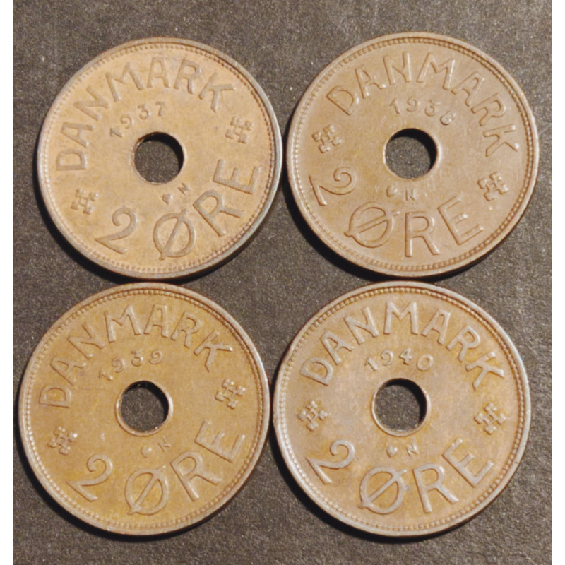 2 Øre. Chr. X. 1937-1940 i en flot kvalitet for type og årstal. (4)