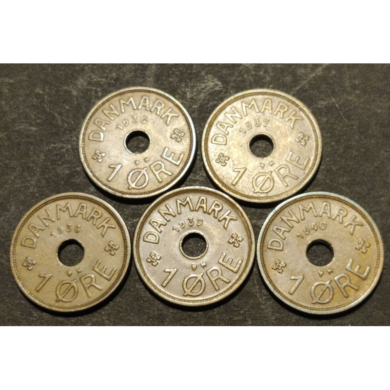 1 Øre. Chr. X. 1936-40 5 mønter i en flot kvalitet for type og årstal.