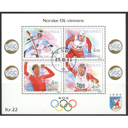 Norge. 1993. Norske OL-vindere i miniark. AFA nr. 1117-20 ** stemplet postfrisk FDC