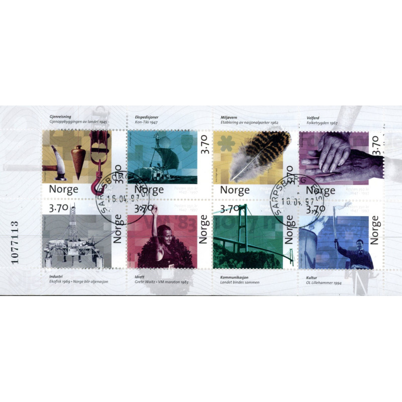 Norge. 1997. Posten i 350 år III,  miniark. AFA nr. 1247-54  ** stemplet postfrisk FDC