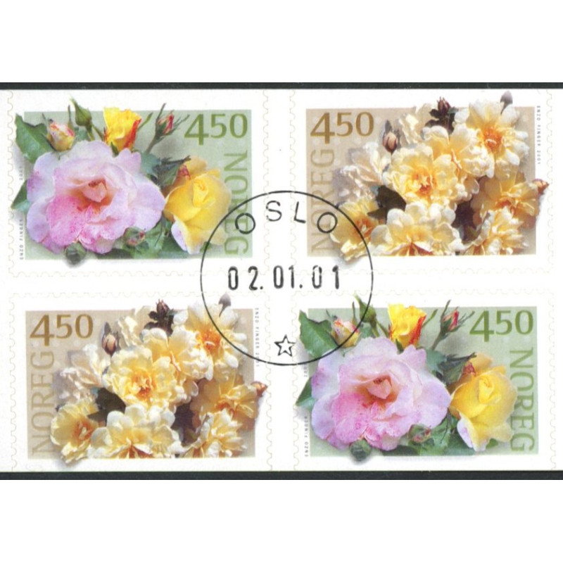 Norge. 2001. Roser i 4-blok. AFA nr. 1360Co-61Cn **  stemplet postfrisk FDC