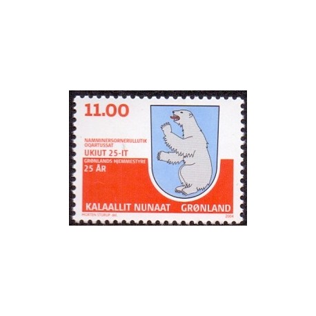 2004. 11,00 Kr. Grønlands hjemmestyre 25 år. AFA nr. 421 postfrisk stemplet