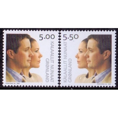 2004. 5,00-5,50 Kr. Kongeligt Bryllup. AFA nr. 425-6 postfrisk stemplet