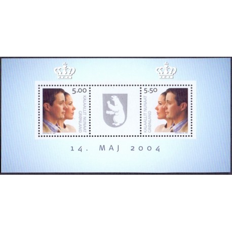 2004. 10,50 Kr. Kongeligt Bryllups miniark. AFA nr. 427 postfrisk stemplet