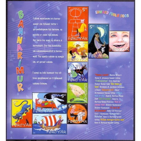 Færøerne 2003, Børnesange  AFA nr. 440-9 miniark postfrisk