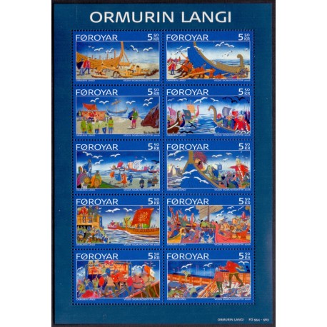 Færøerne 2006. 8x 5,50 Kr. Ormen hin Lange miniark AFA nr. 554-63 postfrisk stemplet