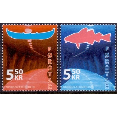 Færøerne 2006. 2x 5,50 Kr. Nordoya Tunnelen AFA nr. 566-67 postfrisk stemplet
