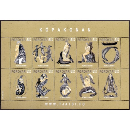 Færøerne 2007. 10x 5,50 Kr. Sælkvinden miniark. AFA nr. 578-87 postfrisk stemplet