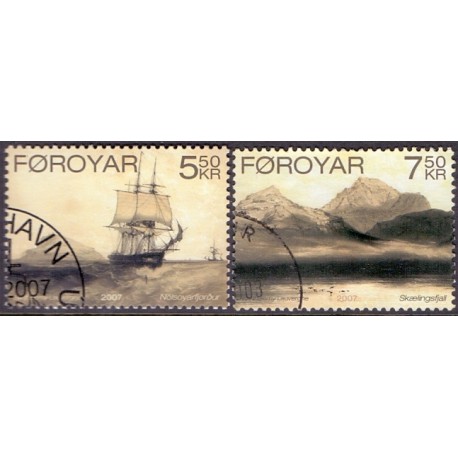 Færøerne 2007. 5,50-7,50 Kr. Gamle Litografier "La Recherche" AFA nr. 588-9 postfrisk stemplet
