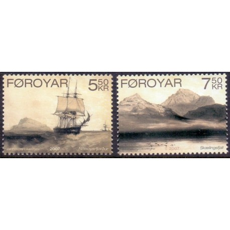 Færøerne 2007. 5,50-7,50 Kr. Gamle Litografier "La Recherche" AFA nr. 588-9 postfrisk stemplet