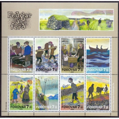 Færøerne 2007. 8x 7,50, kr. Fattigmandsære miniark. AFA nr. 591-8 postfrisk stemplet